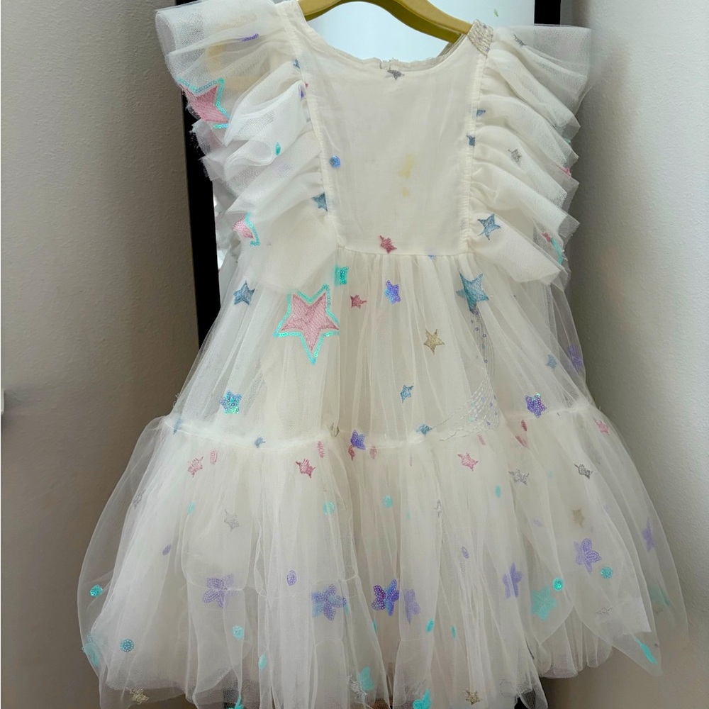 Lola + The Boys White Dress with Multicolor Stars